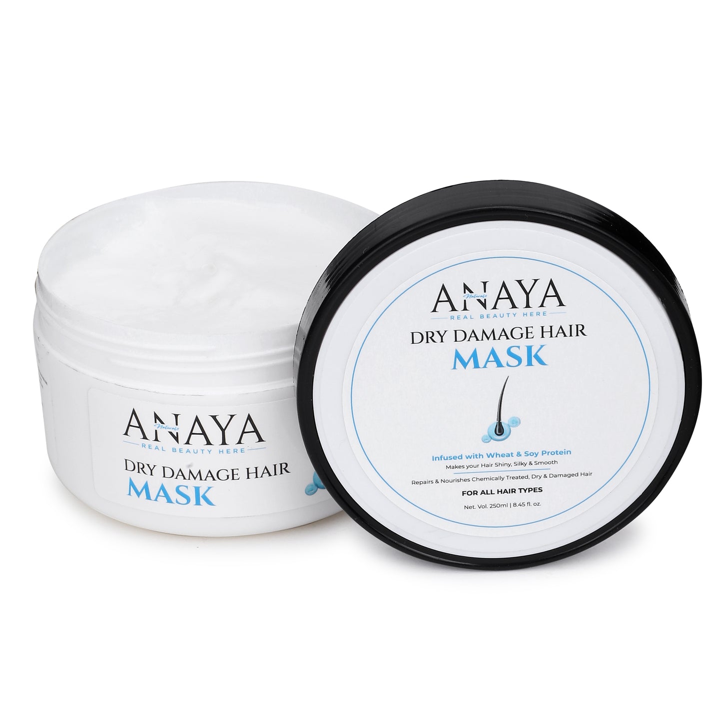 Anaya Naturals Dry Damage Hair Mask for All Hair Types, 100% Damage Repair, Enriched with Ceramides & Argan Oil,Wheat Protein Infused, 250ml