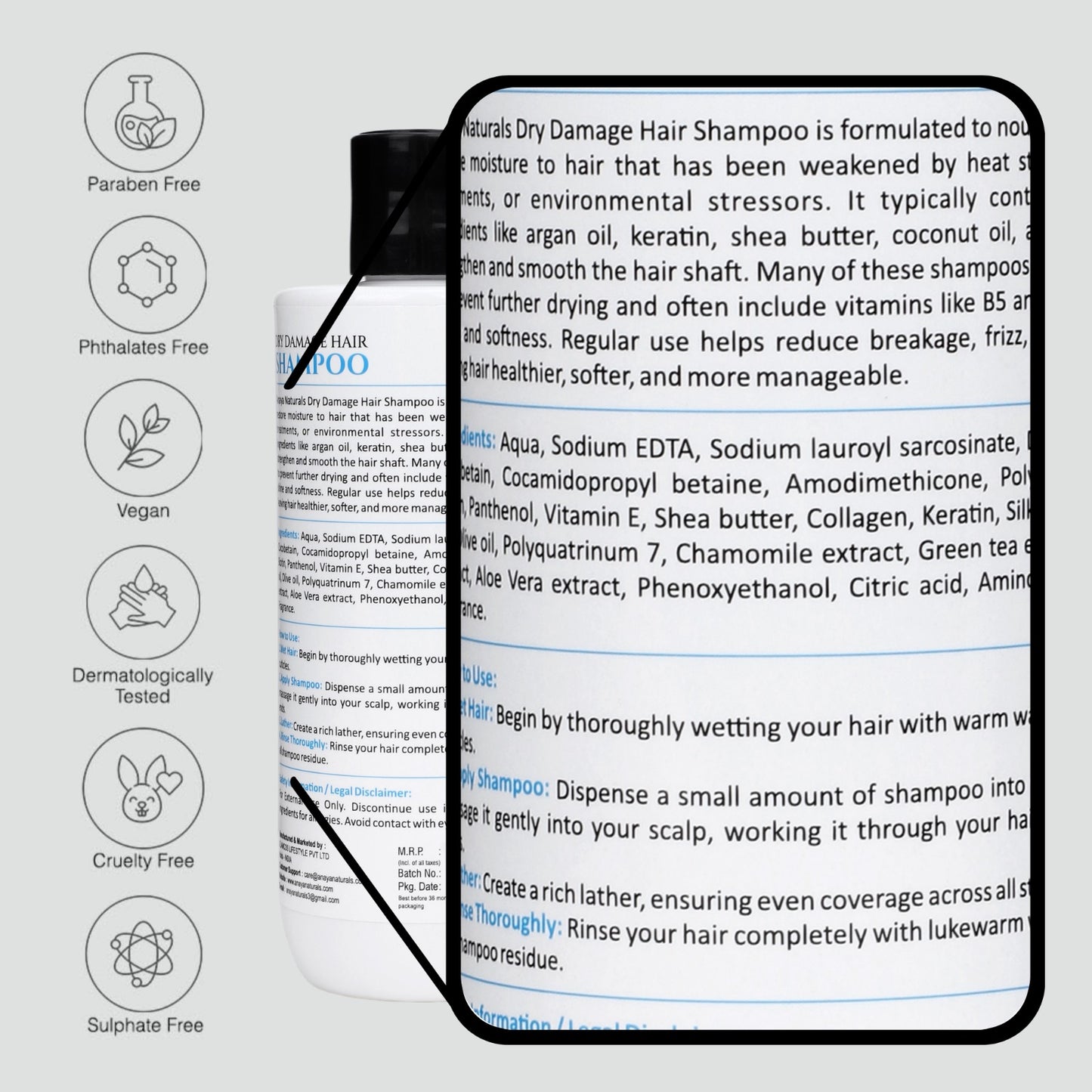 Anaya Naturals Dry Damage Hair Shampoo, Wheat & Protein Infused,100% Damage Repair, For All Hair Types, 300ml