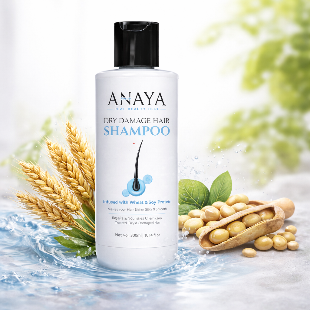 ANAYA NATURALS Dry Damage Repair Shampoo with Wheat & Soy Protein | Sulfate-Free, Frizz Control, Smooth & Strong Hair | For Dry, Chemically Treated & Damaged Hair (300 ml)