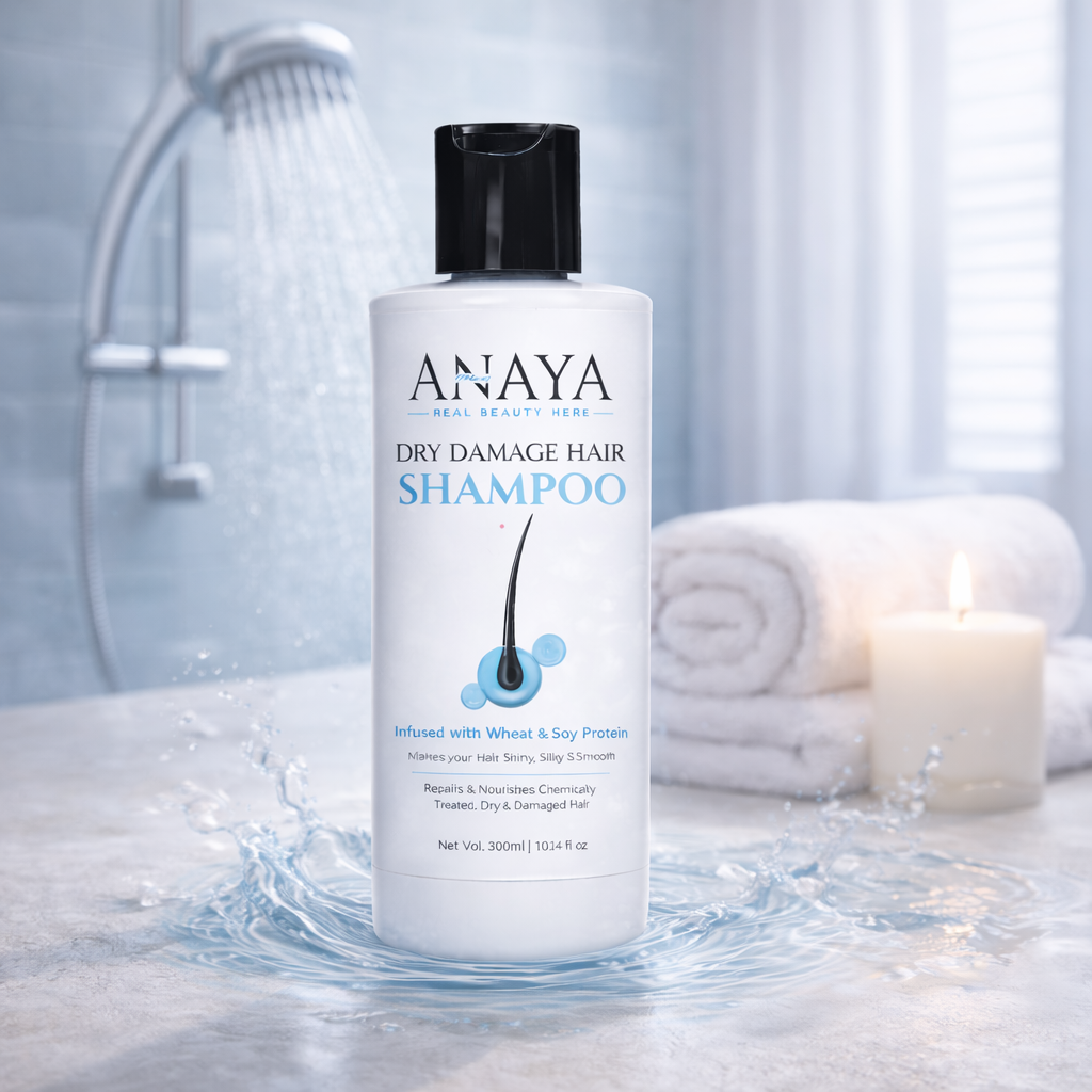 ANAYA NATURALS Dry Damage Repair Shampoo with Wheat & Soy Protein | Sulfate-Free, Frizz Control, Smooth & Strong Hair | For Dry, Chemically Treated & Damaged Hair (300 ml)