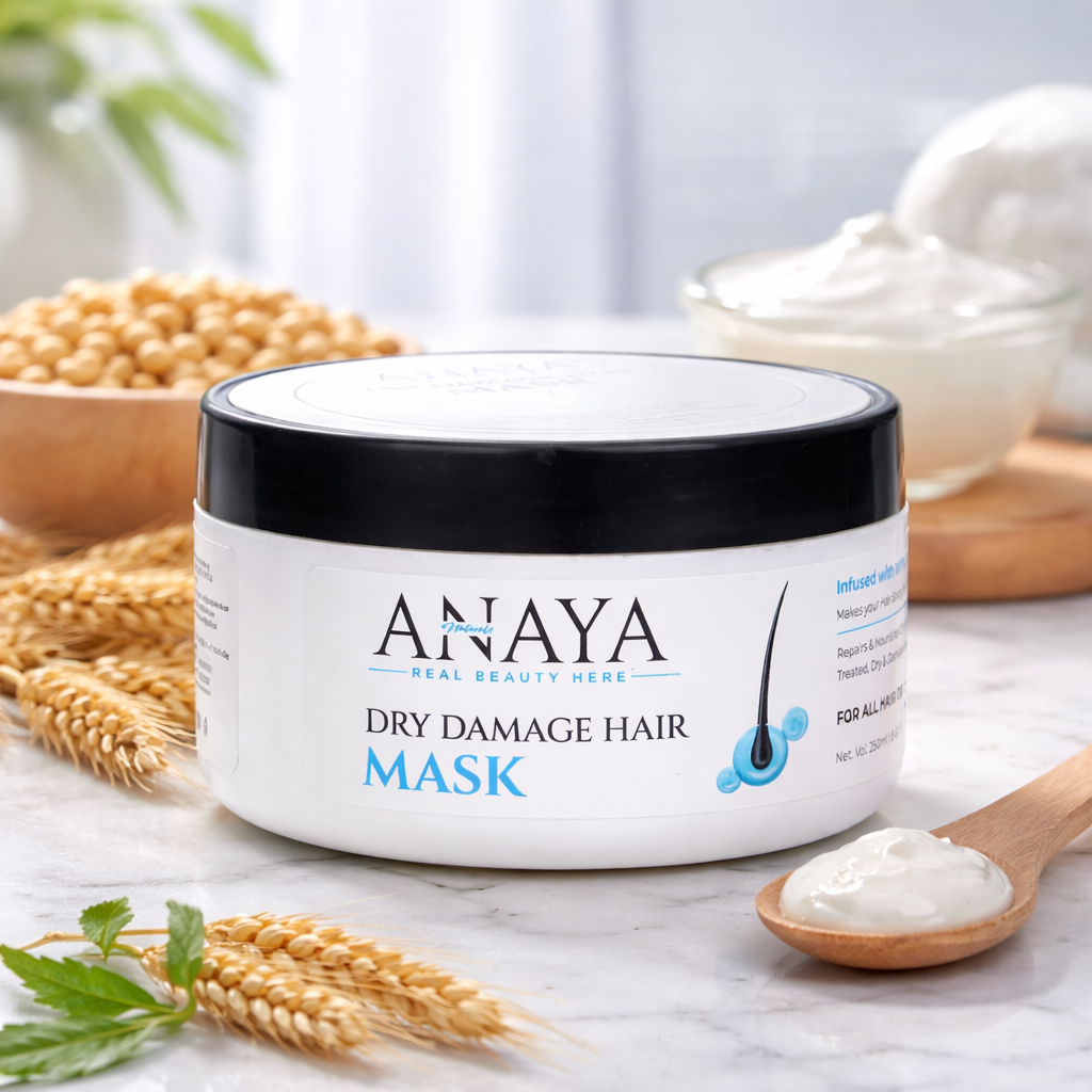 ANAYA Naturals Dry Damage Repair Hair Mask 250ml | Deep Conditioning Treatment with Wheat & Soy Protein for Dry, Frizzy & Chemically Treated Hair