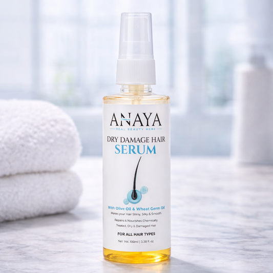 ANAYA Naturals Dry Damage Repair Hair Serum 100ml | Olive Oil & Wheat Germ Oil for Frizz Control, Shine & Smooth Hair