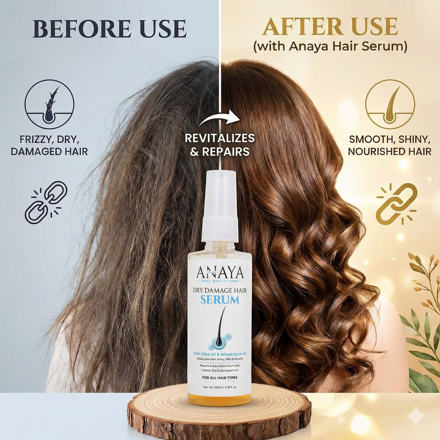 Anaya Naturals Hair Serun Before and After image of Hairs