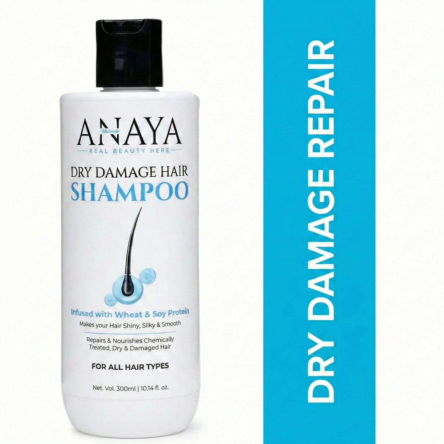 Anaya Dry Damage Repair Shampoo bottle with text on a white background