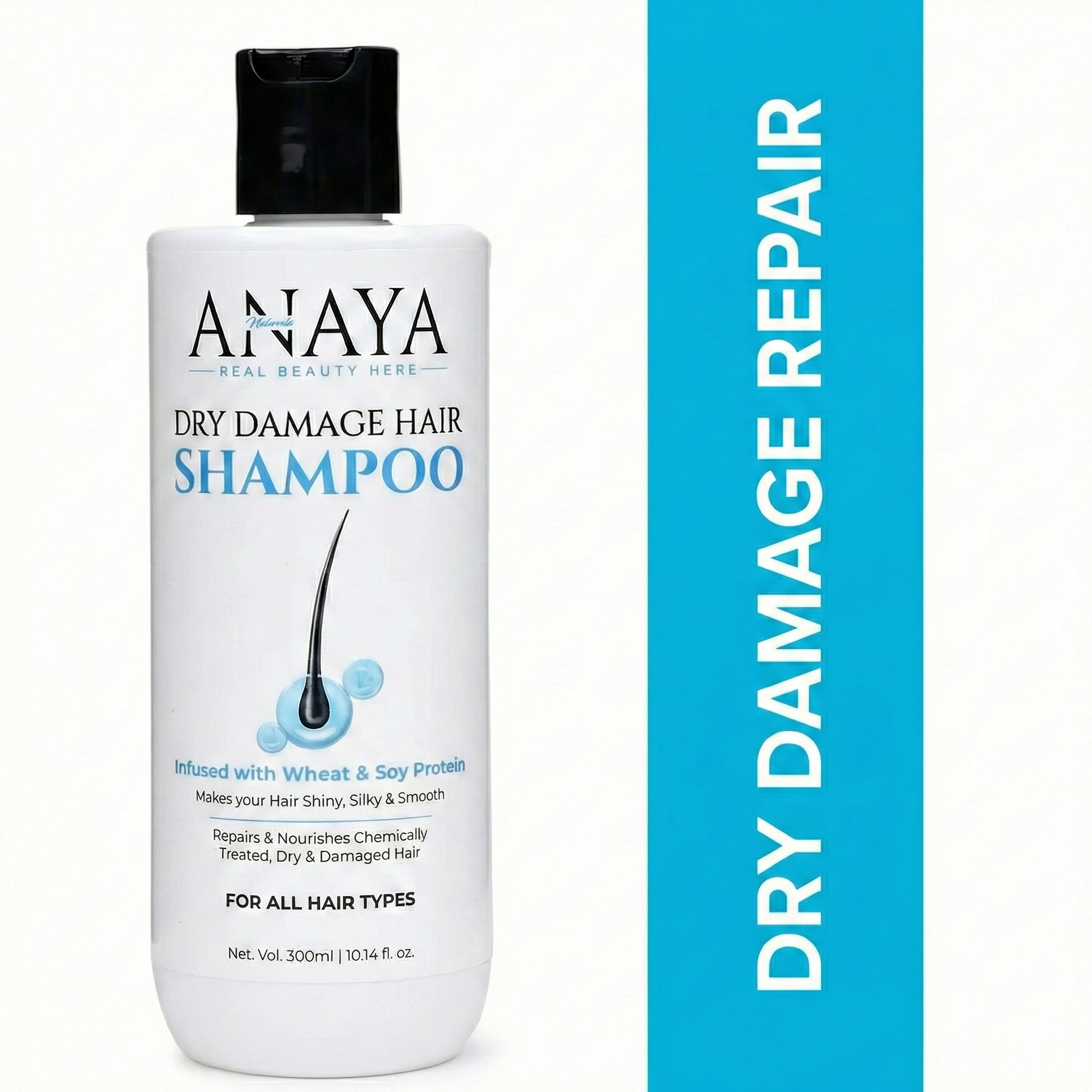 Anaya Dry Damage Repair Shampoo bottle with text on a white background