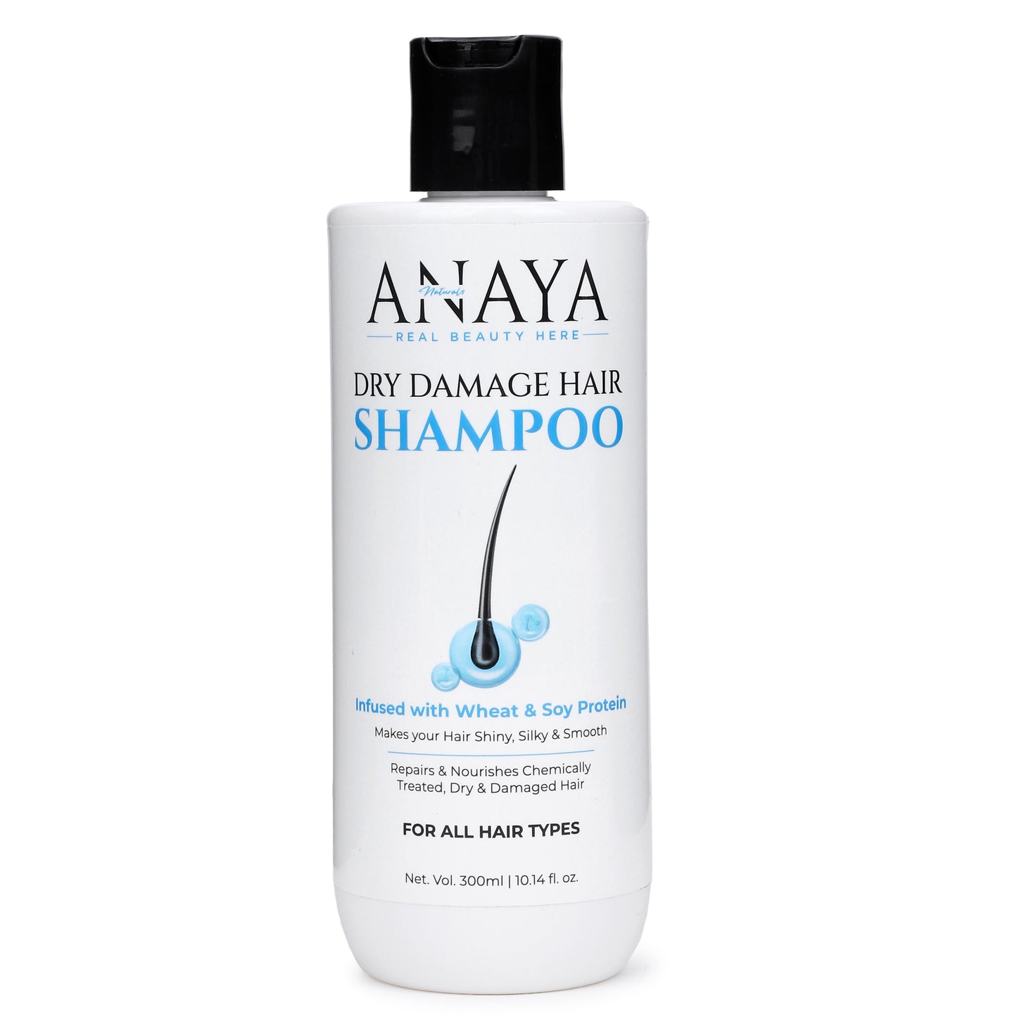 Anaya Naturals Dry Damage Hair Shampoo, Wheat & Protein Infused,100% Damage Repair, For All Hair Types, 300ml